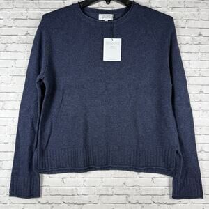 Pura Cashmere NWT Round Edge Pullover Sweater Womens Small Navy Blue